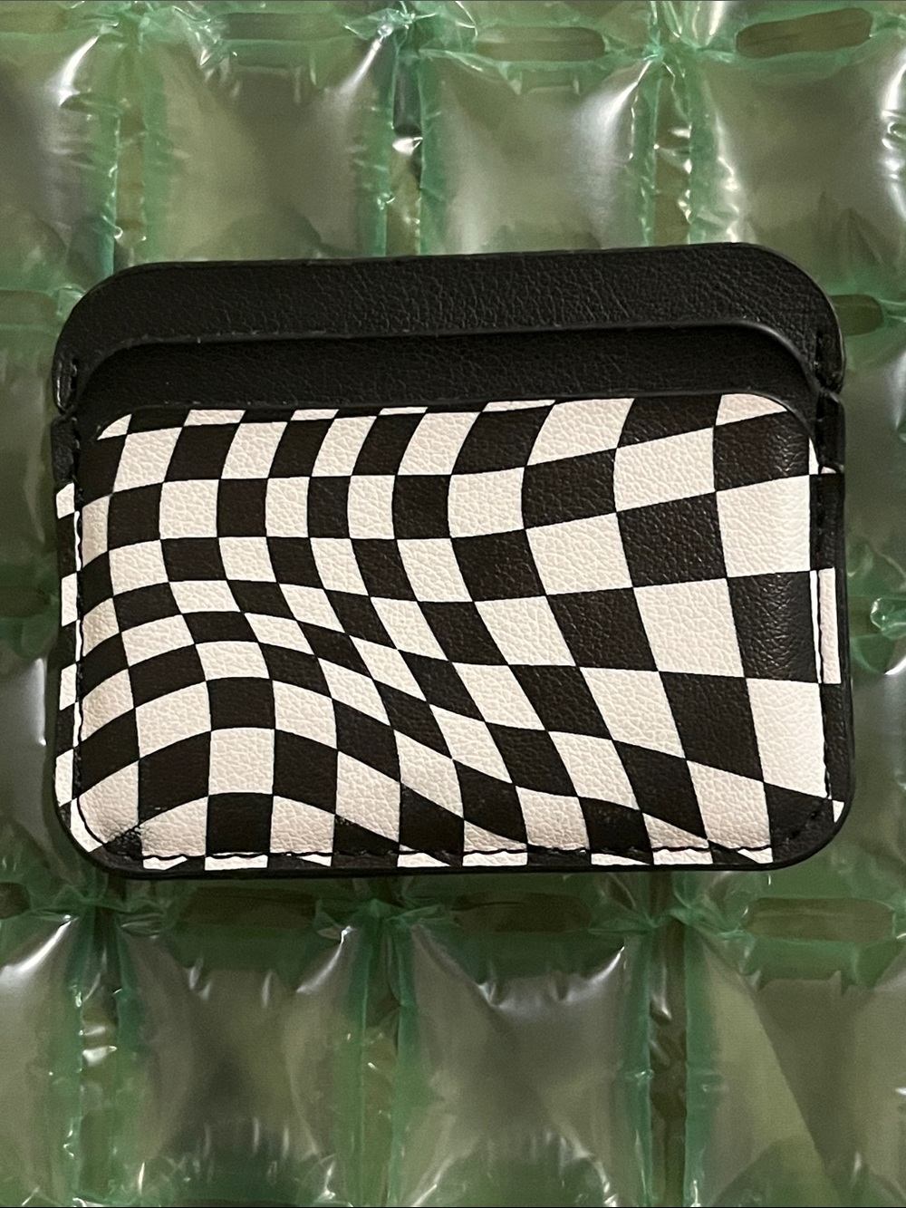 Black & White Optical Checkered Slim Card Holder